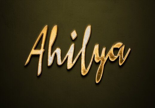 Old gold text effect of Hindi name Ahilya with 3D glossy style Mockup.
