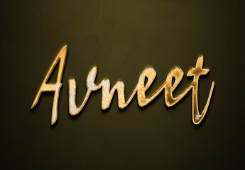 Old gold text effect of Hindi name Avneet with 3D glossy style Mockup.