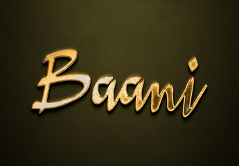 Old gold text effect of Hindi name Baani with 3D glossy style Mockup.