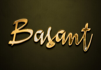 Old gold text effect of Hindi name Basant with 3D glossy style Mockup.