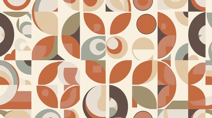 Retro geometric pattern, seamless, muted earth tones, midcentury modern style, clean lines and simple shapes, vintage aesthetic, digital illustration, warm and nostalgic
