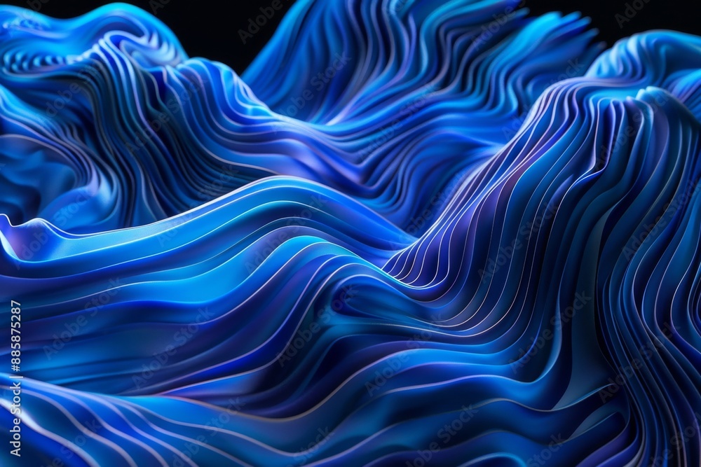 Poster vibrant abstract 3d blue graphic waves creating a stunning visual experience, perfect for modern des