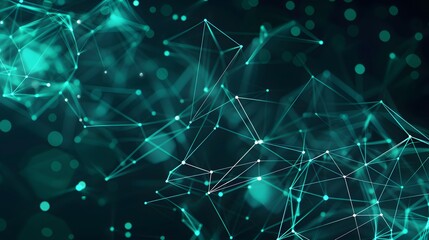 Abstract Digital Background with Glowing Teal and Green Polygonal Waves