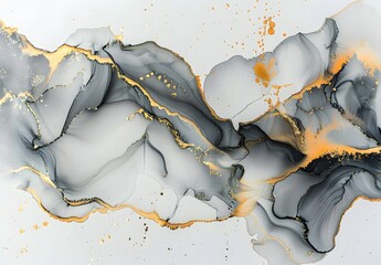 Obraz premium Abstract Fluid Art: Grey & Gold Marble Ink