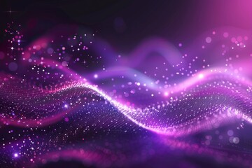 Fototapeta premium Digital purple particle waves and light create an abstract background filled with shining stars, representing a vibrant and dynamic visual experience in modern design.