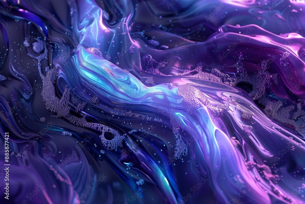 Poster fascinating 3d fluid textures in vibrant purple and blue colors, showcasing dynamic patterns and smo