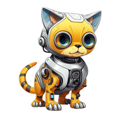 Obraz premium A white and yellow robotic cat illustration