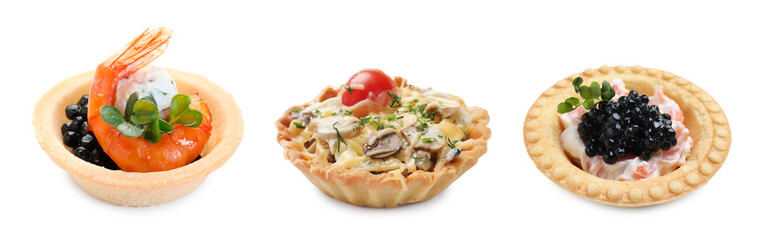 Set of different canapes isolated on white