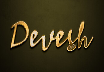 Old gold text effect of Hindi name Devesh with 3D glossy style Mockup.