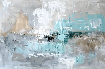 Abstract Teal and Grey Brushstroke Painting