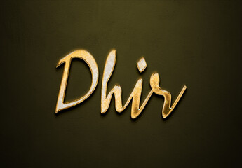 Old gold text effect of Hindi name Dhir with 3D glossy style Mockup.