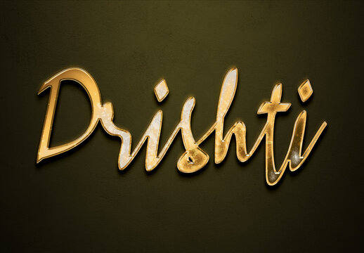 Old gold text effect of Hindi name Drishti with 3D glossy style Mockup.