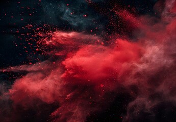 Abstract Red Powder Explosion On Black Background