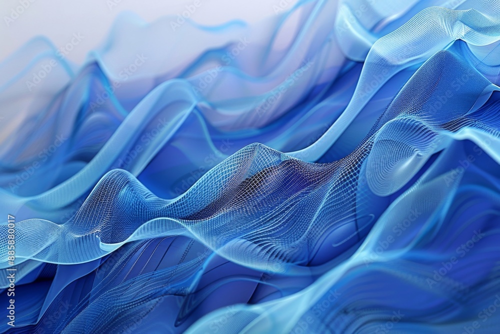 Poster vibrant and fascinating abstract 3d blue graphic waves, showcasing dynamic and mesmerizing patterns 