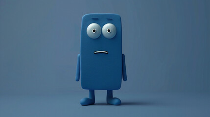 a blue cartoon character on a blue background