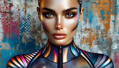 Mujer nadadora, deportista, esquiadora, con ropa deportiva moderna de lycra