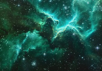 Emerald Nebula in Deep Space - Sci-Fi Wallpaper