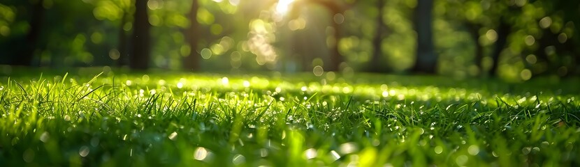 Obraz premium Sunny Day Blurred Background Green Grass Park