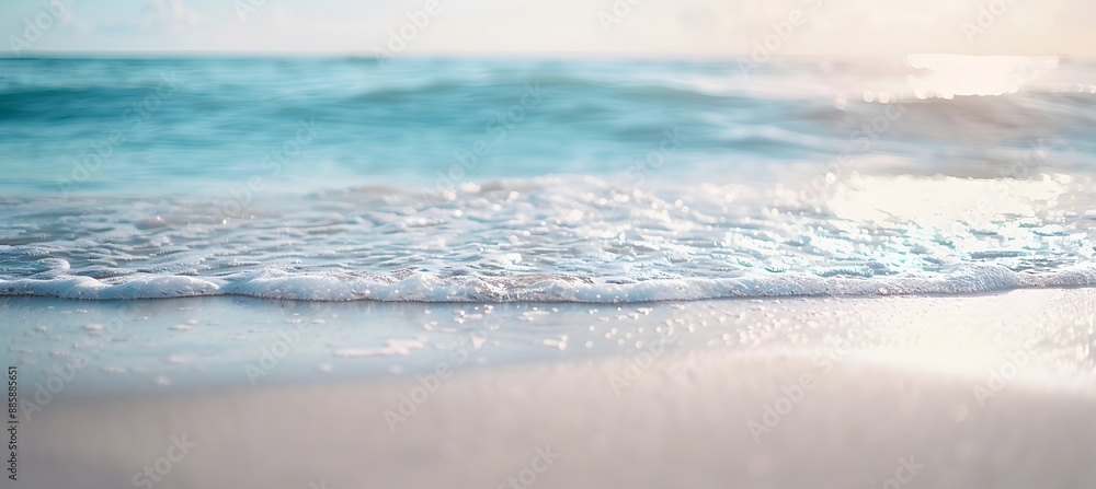 Sticker Sparkling Ocean Waves on White Sand Beach