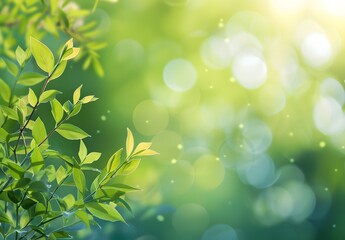 Blurred Green Background With Leaves & Bokeh