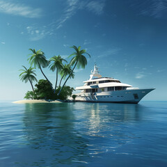 Luxurious Escape: A Yacht Anchored Off the Coast of a Tropical Island
