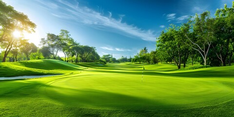 Obraz premium Beautiful Green Golf Course with Trees