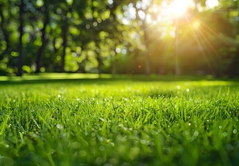 Naklejka premium Green Grass Park Sunlight Wide Angle Lens