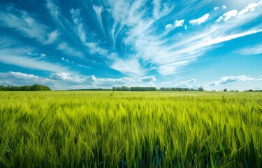 Vibrant Green Wheat Field Landscape