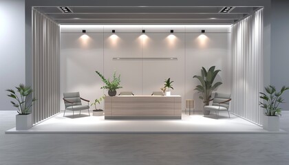 Modern Office Reception Area with Stylish Furniture and Indoor Plants
