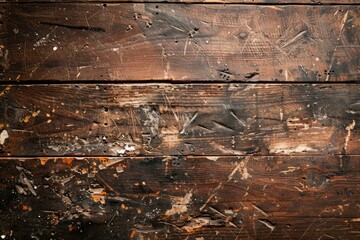 Naklejka premium A wooden surface with paint splatters and scratches. The surface is old and worn, with a sense of history and character
