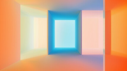 Obraz premium Vibrant Gradient Frosted Glass Cube Virtual Background with Blue, Orange, and White Tones - Modern Design Concept
