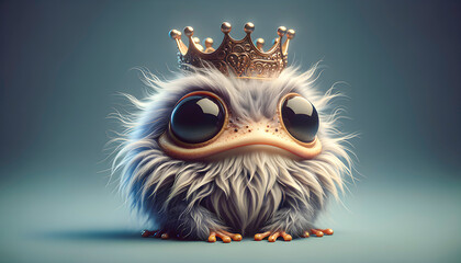 Obraz premium A frog prince character exudes charm and regality, with a tiny golden crown atop his head, emerald green skin, and a confident smile, ready to leap into adventure in a whimsical fairy tale world.
