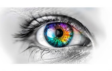 Close Up Black and White Eye With Rainbow Iris