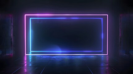 Neon Blue Purple Glowing Lines Rectangle Frame