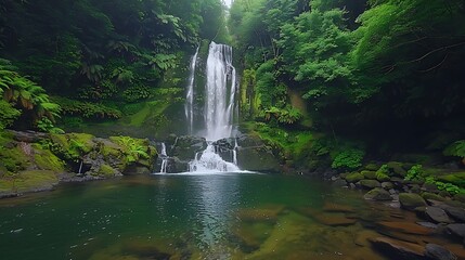 Fototapeta premium Waterfall in a Lush Green Forest