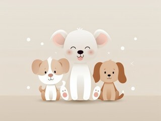 Cute illustration of three adorable puppies sitting together, perfect for children's design, cards, or nursery art.