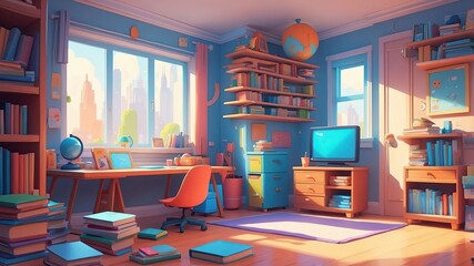 photo of school concept background with books, alarm clock and accessory 3D Rendering