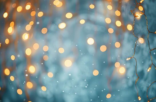 Blue Festive Background with Bokeh Lights