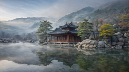 Fototapeta premium 한국_산_기와