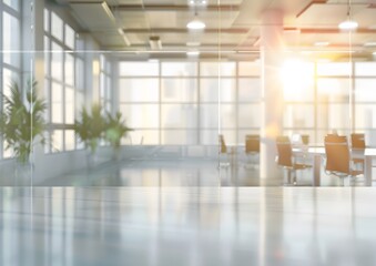 Fototapeta premium Blurred Office Interior Background with Glass Windows