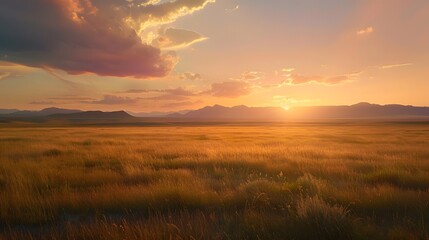 Desert sunset with mountain