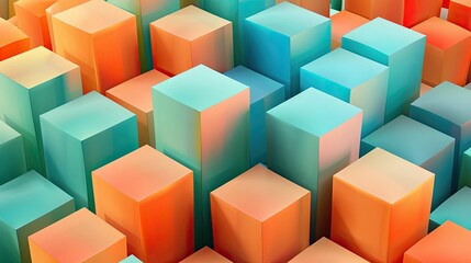 Abstract background with blue and orange cubes. This image is perfect for illustrating concepts of geometry, design, or modern architecture.