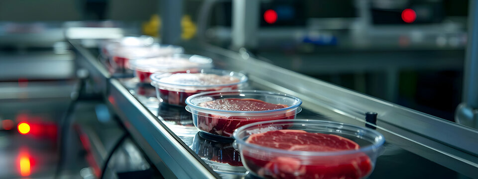 High-tech laboratory producing cultured meat on modern equipment showcasing the future of sustainable protein production.