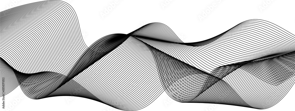 Poster sound wave fractal in line art style on white background. concept vector illustration. technology ab