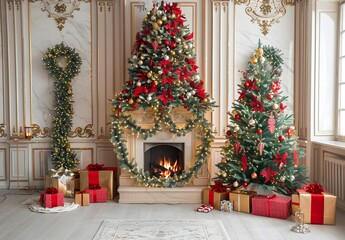 Christmas Decor Fireplace & Tree Interior