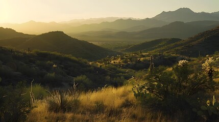 Desert sunset with mountain