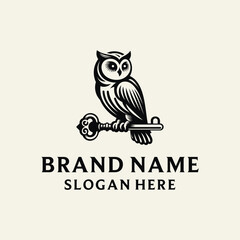 Owl and Key Logo Design Inspiration. Wisdom Concept Symbol. Knowledge. Vector Illustration.