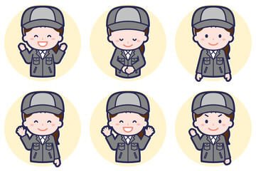 女性工場作業員のポーズセット_02