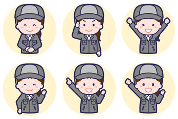 女性工場作業員のポーズセット_01