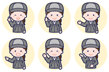 女性工場作業員のポーズセット_03